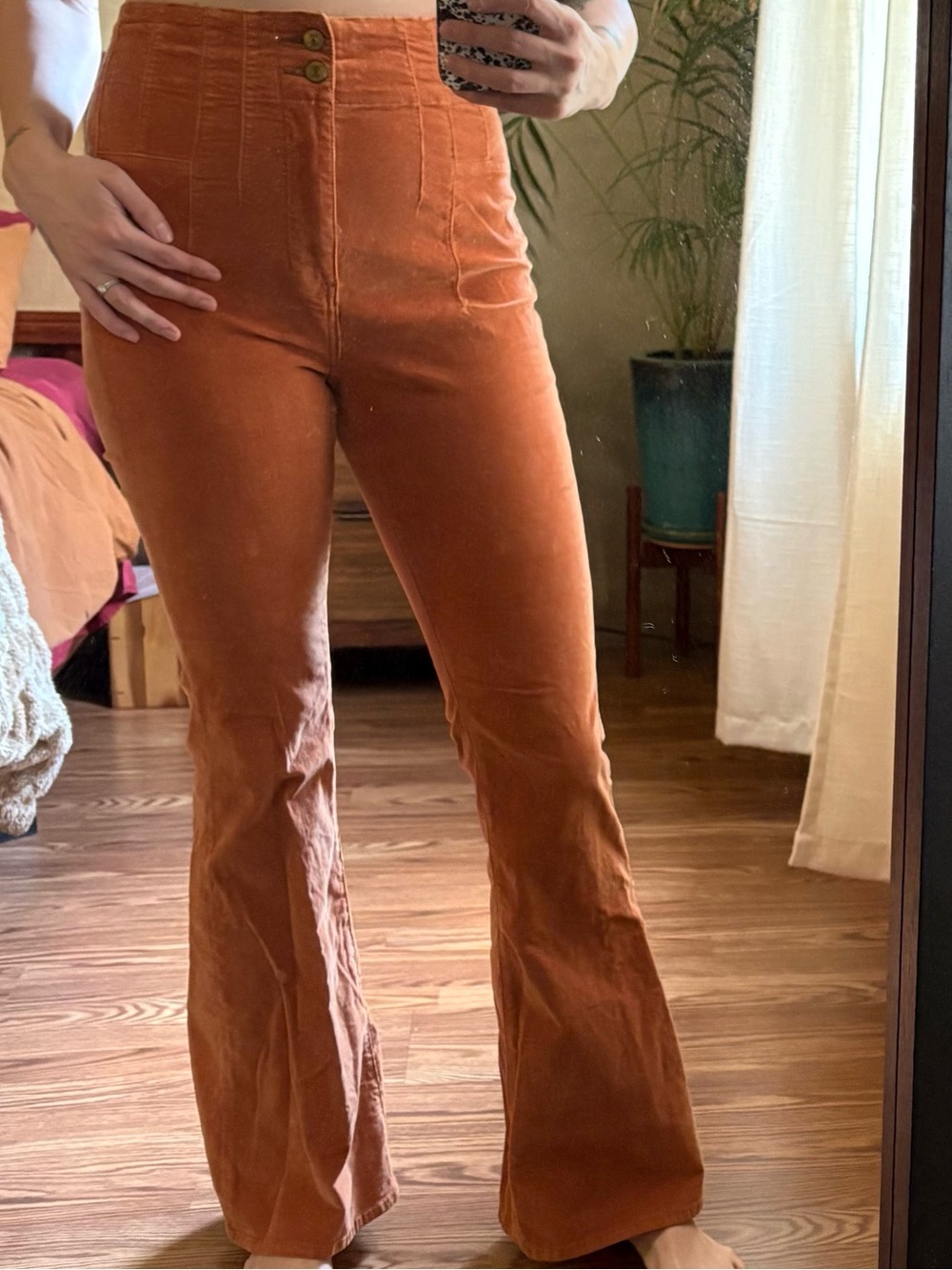 We The Free Burnt Orange High-Rise Flared Corduroy Pants